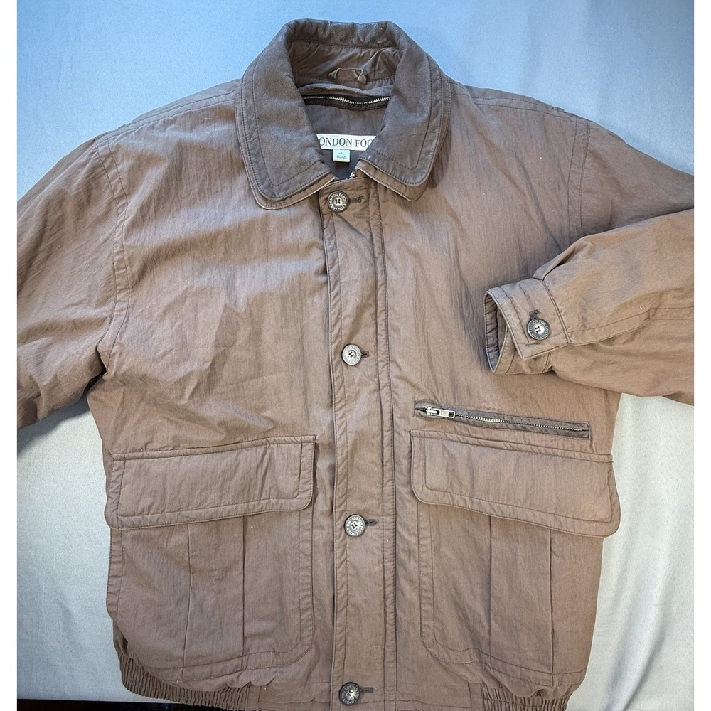 LONDON FOG Men's Lined Bomber Jacket Leather Collar Removable Lining VTG Large L